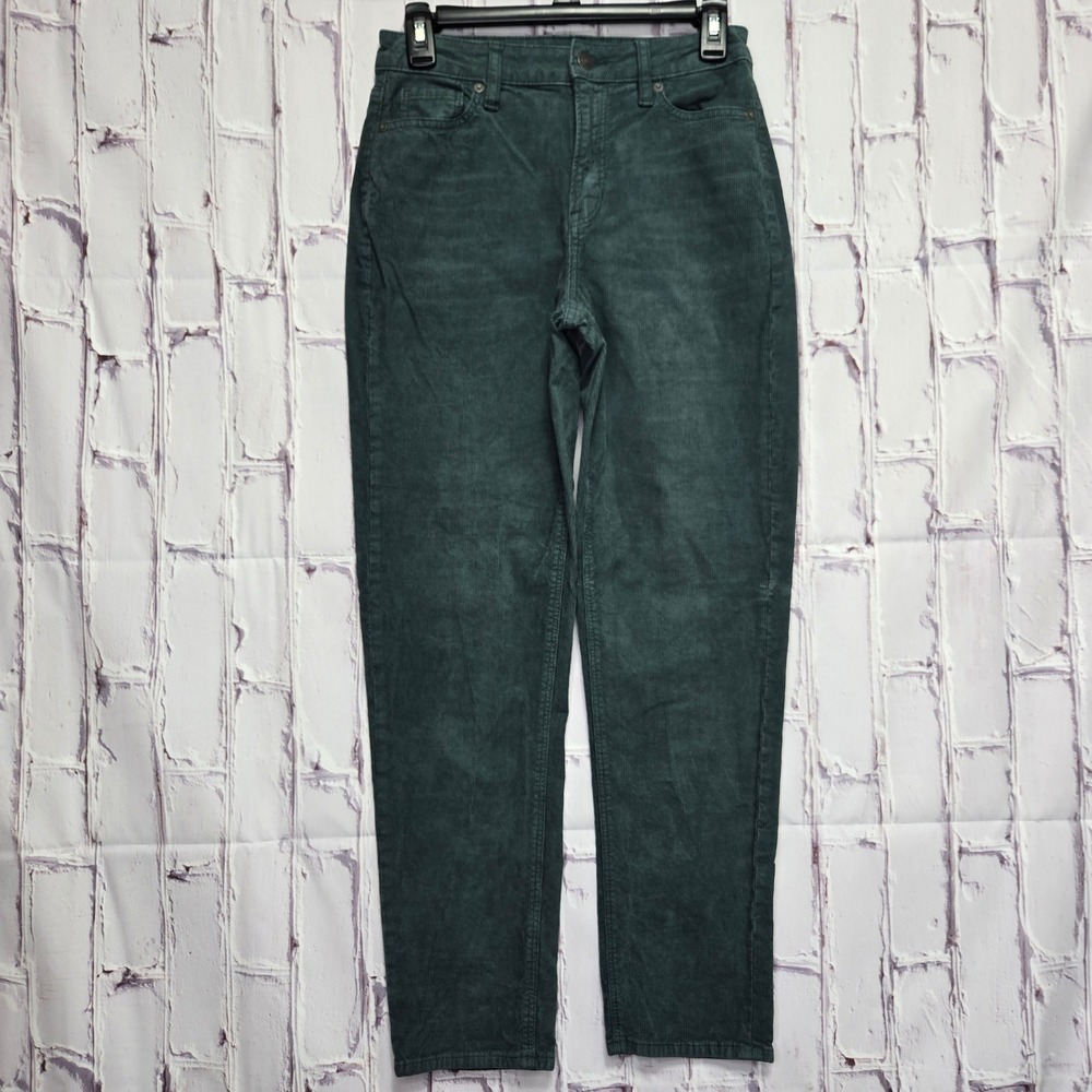 American Eagle Mom Straight Corduroy Pants Forest Green High Rise Size 0 Regular